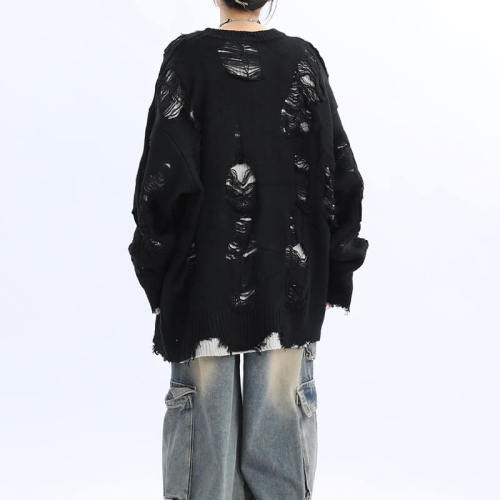 Custom Vintage Streetwear Sweater | Wool Fabric, Round Neck, Off-shoulder Sleeves, Oversized High Street Dark Style Sweater