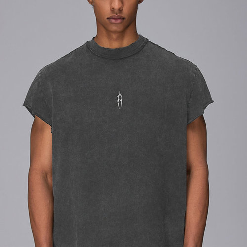 Custom Mystery Symbols Wash Streetwear T-shirt | 230GSM, 100% Cotton, Oversized Fit Dark Style Sleeveless T-shirt