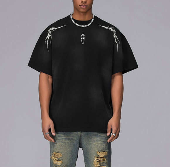 Custom Mystery Symbols Wash Streetwear T-shirt | 240GSM, 100% Cotton, Oversized Fit Dark Street Style T-shirt