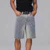 Custom Street Style Washed Denim Shorts｜87% Cotton, 11% Cellulose Polyester, 2% Polyester, Loose Straight Fit Casual Style Shorts