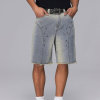 Custom Street Style Washed Denim Shorts｜87% Cotton, 11% Cellulose Polyester, 2% Polyester, Loose Straight Fit Casual Style Shorts