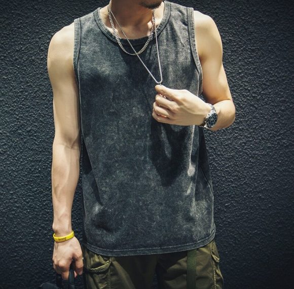 Custom High Street Dark Wash Tank Tops | 250GSM, 100% Cotton, Oversized Fit Street Style Sleeveless T-shirt