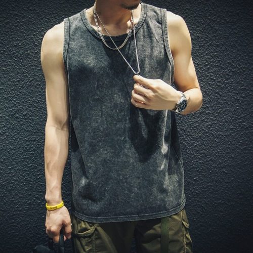 Custom High Street Dark Wash Tank Tops | 250GSM, 100% Cotton, Oversized Fit Street Style Sleeveless T-shirt