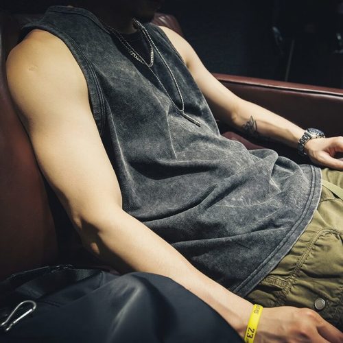 Custom High Street Dark Wash Tank Tops | 250GSM, 100% Cotton, Oversized Fit Street Style Sleeveless T-shirt