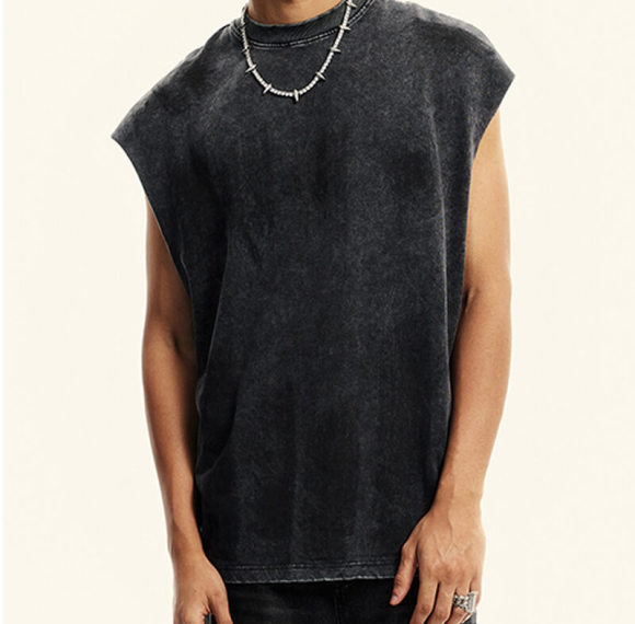 Custom High Street Style Vintage Washed Tank Tops | 310GSM, 100% Cotton, Oversized Fit Dark Style Sleeveless T-shirt