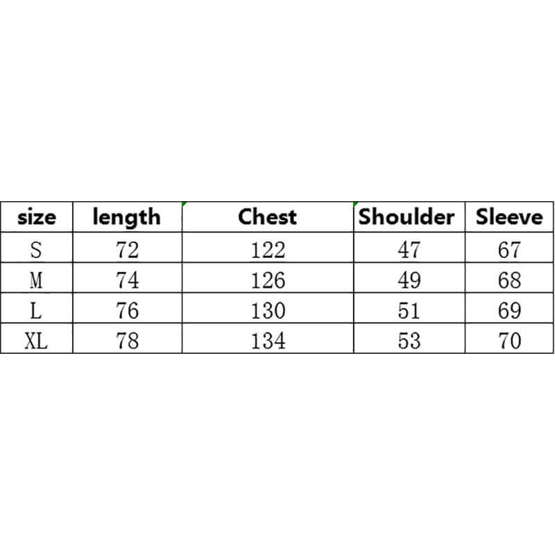 CUS2404AP2021AW-041 Streetwear Cotton Coats Size Charts