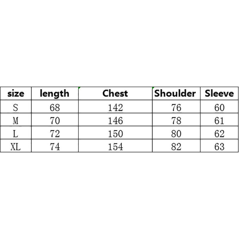 CUS2404P21FWS12 Streetwear Cotton Coats Size Charts