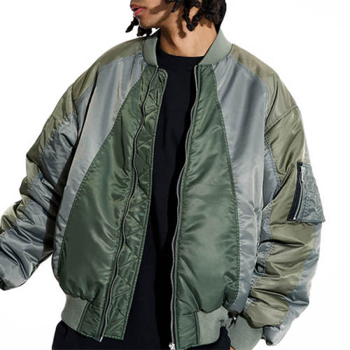 Custom Dark Streetwear Splicing Bomber Jacket | Imitation Silk Cotton, 100% Polyamide, Oversized Fit Aviator Jacket