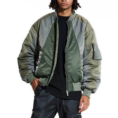 Custom Dark Streetwear Splicing Cotton Coats | Imitation Silk Cotton, 100% Polyamide, Oversized Fit Aviator Jacket