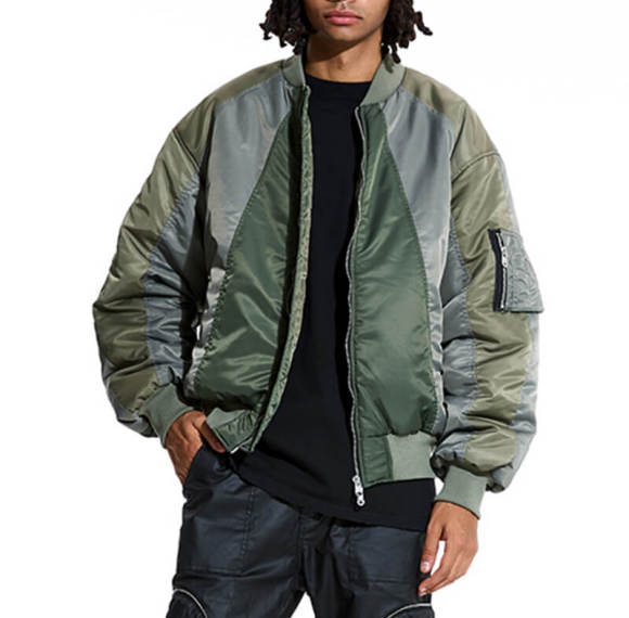 Custom Dark Streetwear Splicing Bomber Jacket | Imitation Silk Cotton, 100% Polyamide, Oversized Fit Aviator Jacket