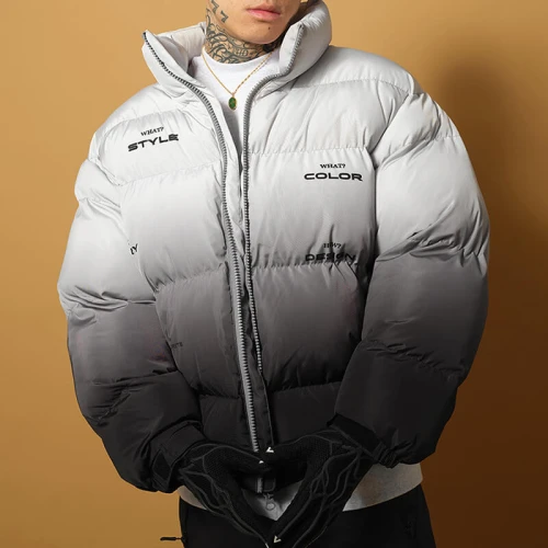 Custom Winter Streetwear Gradient Cotton Coats | 100% Polyester, Imitation Silk Cotton, Oversized Fit Cotton Coats