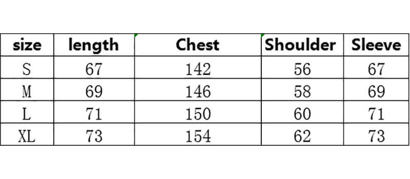 CUS2404P21FWS12 Streetwear Cotton Coats Size Charts