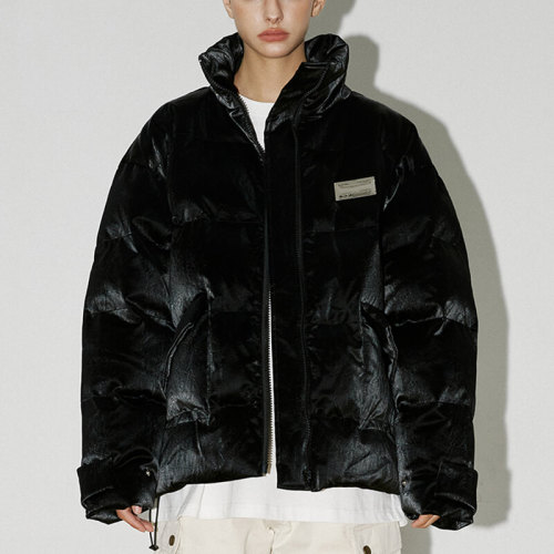 Custom Winter Street Style Short Down Coats | 100% Viscose Fiber, Washed Cotton, Oversized Fit Dark Down Coat