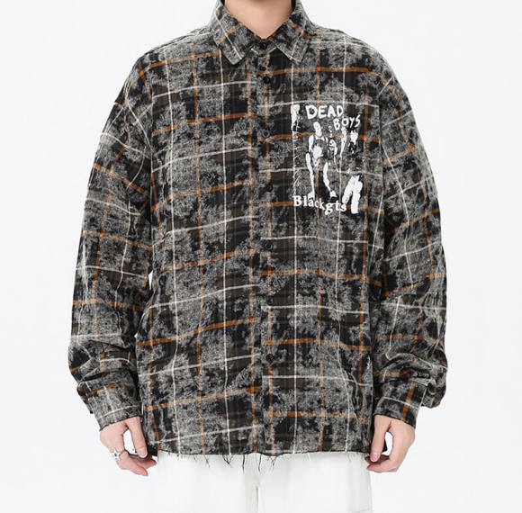 Customized Street Style Plaid Long Sleeve Shirt | 300GSM, 100% Cotton, Oversized Fit Dark Style Shirt