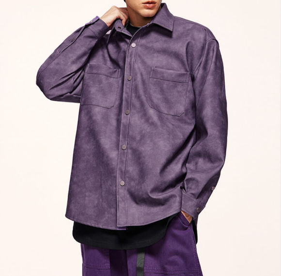 Custom Vintage Street Style PU Leather Long Sleeve Shirt | 760GSM, 100% Cotton, Oversized Fit Dark Style Shirt