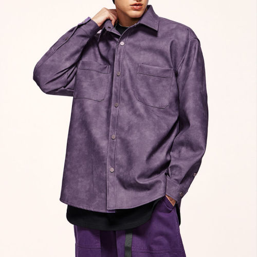 Custom Vintage Street Style PU Leather Long Sleeve Shirt | 760GSM, 100% Cotton, Oversized Fit Dark Style Shirt