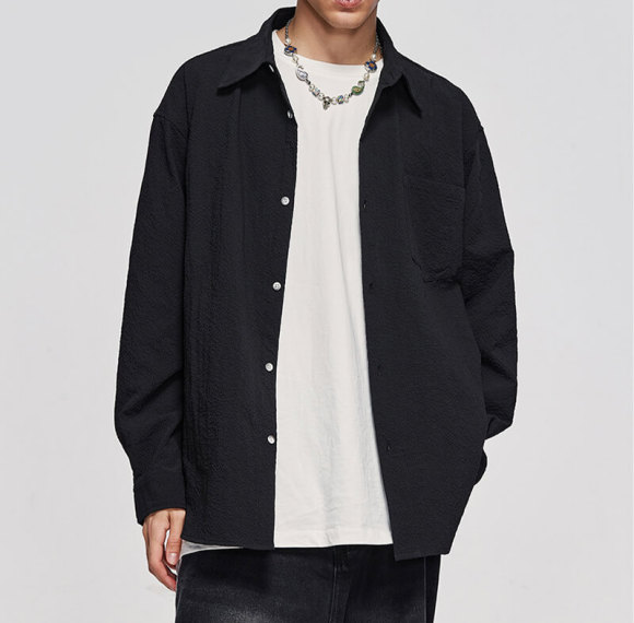 Custom Wrinkled Bubble Yarn Street Style Shirt | 320GSM, 100% Polyester, Oversized Fit Dark Style Shirt
