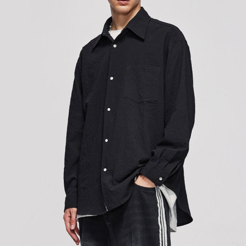Custom Wrinkled Bubble Yarn Street Style Shirt | 320GSM, 100% Polyester, Oversized Fit Dark Style Shirt
