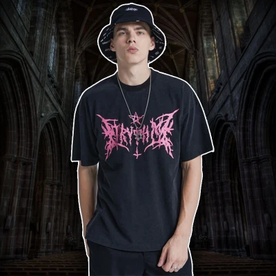 Custom Washed Mystery Symbols T-shirt | 220GSM, 100% Cotton, Oversized Fit Dark Streetwear T-shirts