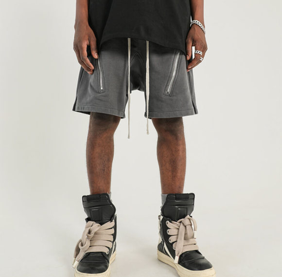 Custom High Street Style Zip-up Shorts | 100% Cotton, Loose Fit Solid Color Sport Straight Shorts