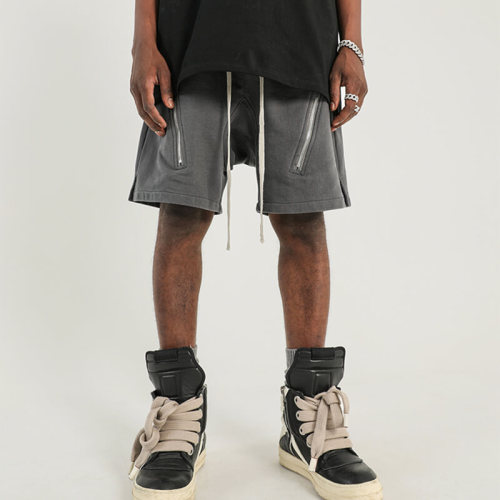 Custom High Street Style Zip-up Shorts | 100% Cotton, Loose Fit Solid Color Sport Straight Shorts