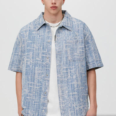 Custom Street Style Washed Denim Shirt | Jacquard Fabric, 80% Cotton 20% Polyester, Oversized Fit Casual Style Shirt