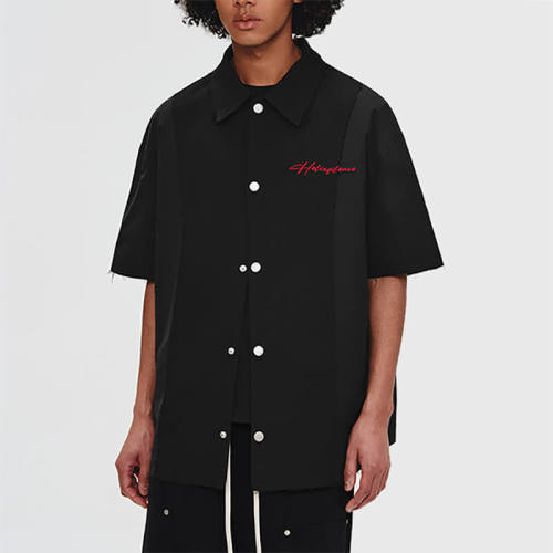 Custom Splicing Street Style Short Sleeve Shirt | 175GSM, 50% Cotton, 50% Polyester, Oversized Fit Dark Style Shirt