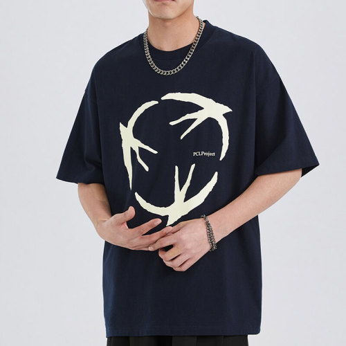 Custom Ring Around The Swallows Screen Printing T-shirt | 255GSM, 100% Cotton, Oversized Fit Dark Street Style T-Shirt