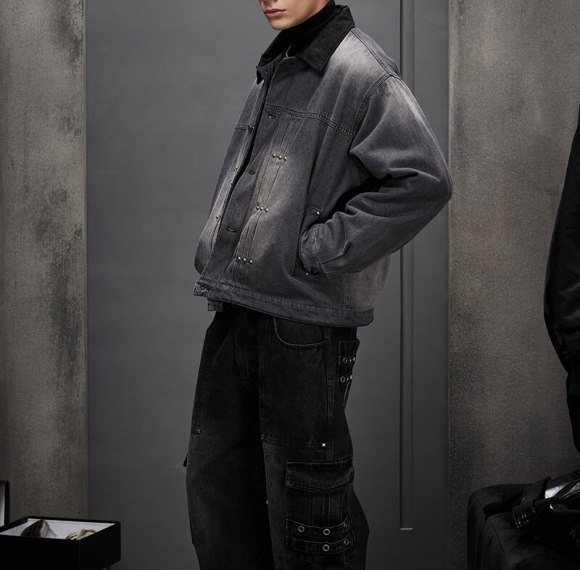 Custom Vintage Washed Gradient Denim Jacket | 100% Cotton, Denim Fabrics, Boxy Fit | Dark Style Streetwear Short Jacket