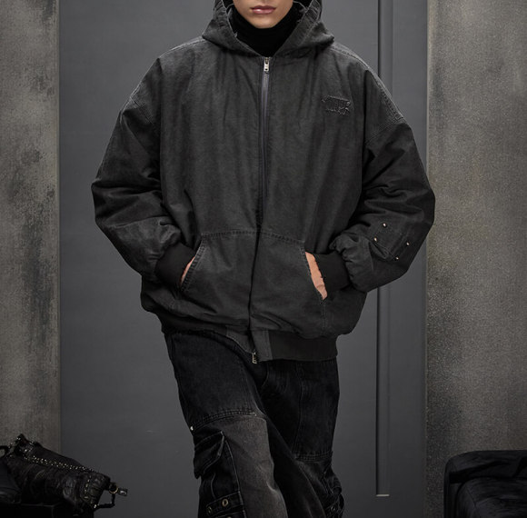 Custom Vintage Washed Bomber Jacket | 100% Cotton, Sweatshirt Fabric, Oversized Fit | Dark Style Streetwear Short Jacket