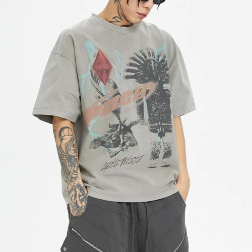 Custom Vintage Wash Street Style T-shirt | 275GSM, 100% Cotton, Oversized Fit, Short Sleeve High Street Style T-shirt