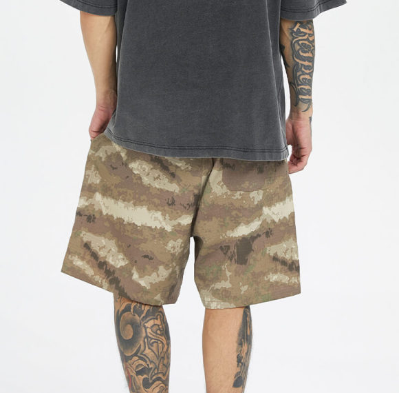 Custom Vintage Camouflage Work Shorts | 100% Polyester, High Street Multi-Pocket Straight Streetwear Shorts