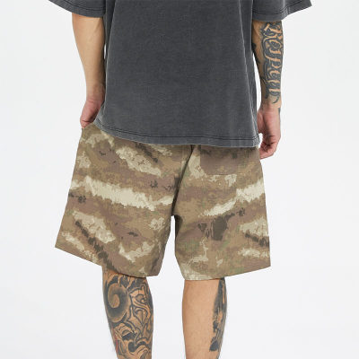 Custom Vintage Camouflage Work Shorts | 100% Polyester, High Street Multi-Pocket Straight Streetwear Shorts