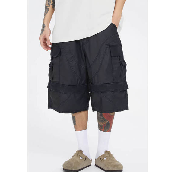 Custom Batik Dark Style Cargo Shorts | 100% Cotton, High Street Multi-Pocket Straight Streetwear Shorts