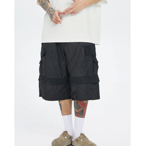 Custom Batik Dark Style Cargo Shorts | 100% Cotton, High Street Multi-Pocket Straight Streetwear Shorts