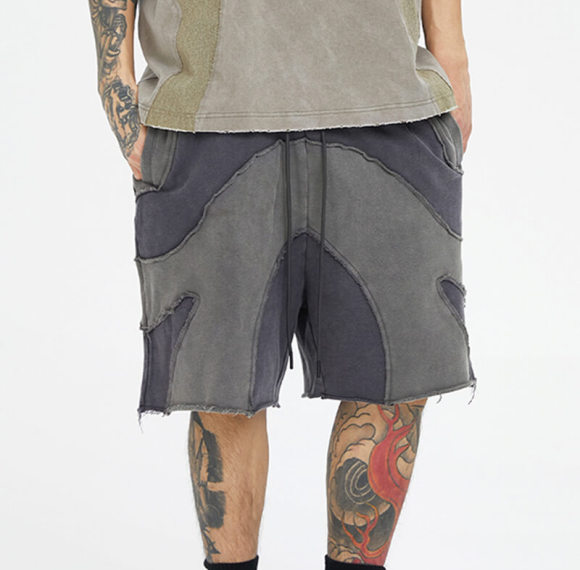Custom Vintage Splicing Street Style Shorts | 100% Cotton, 400G Heavyweight Fabric Straight Shorts