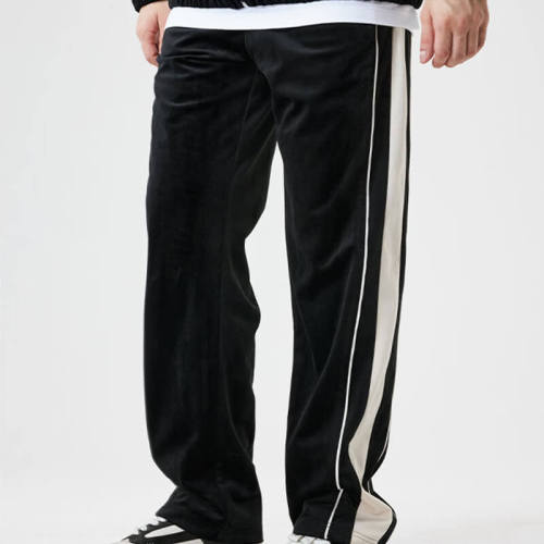 Custom Patchwork Street Style Casual Pants | Velvet Fabric, Loose Fit Straight Striped Casual Pants