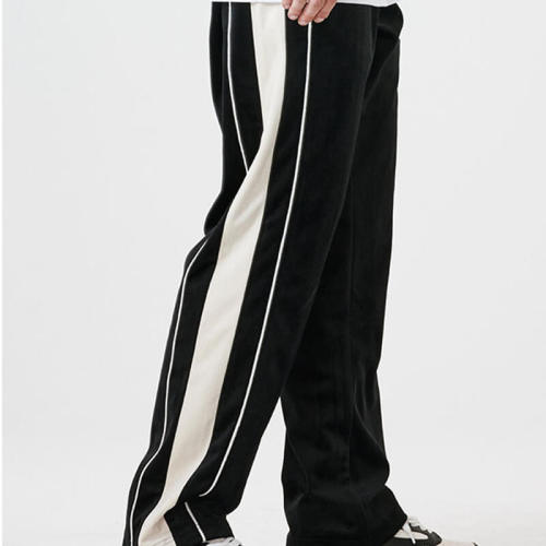 Custom Patchwork Street Style Casual Pants | Velvet Fabric, Loose Fit Straight Striped Casual Pants