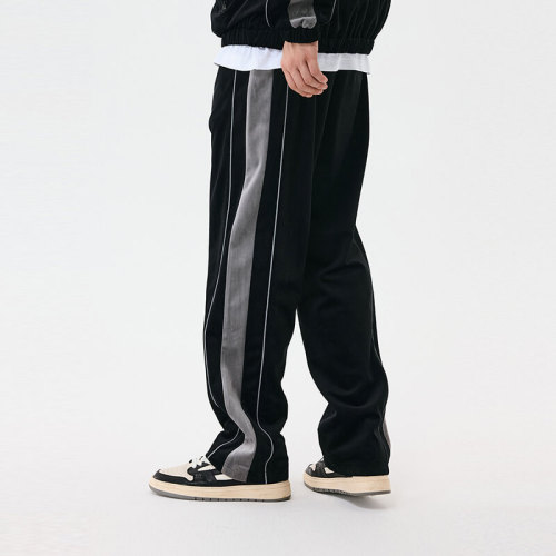 Custom Patchwork Street Style Casual Pants | Velvet Fabric, Loose Fit Straight Striped Casual Pants