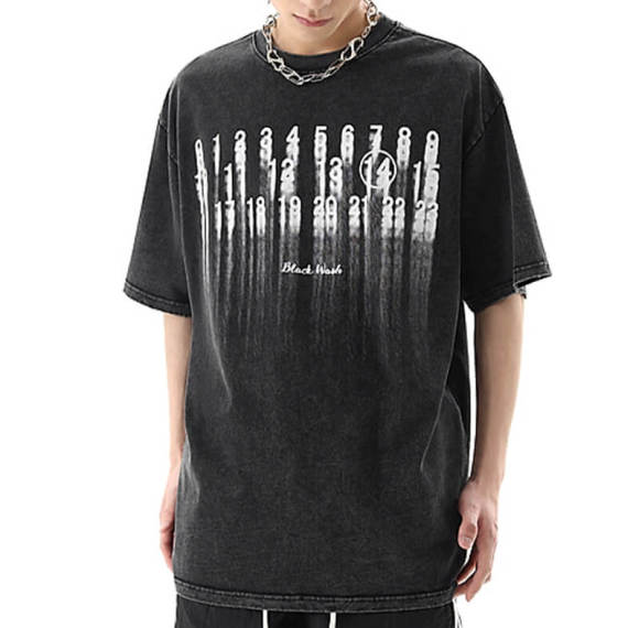 Custom Blurred Numbers Printed Washed T-Shirts | 250GSM, 100% Cotton, Oversized Fit | Dark Street Style T-Shirts