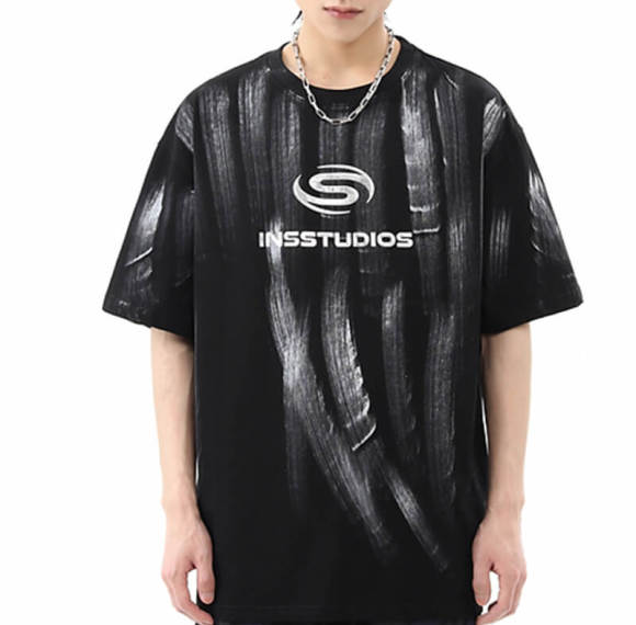 Custom Ink Splash Printed Streetwear T-Shirt | 270GSM, 100% Cotton, Short Sleeve, Oversized Fit | Support OEM, ODM