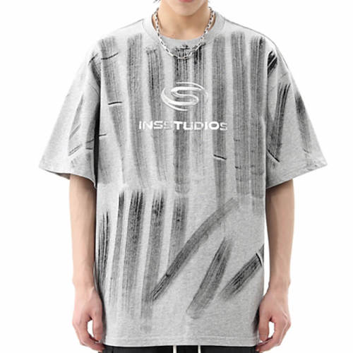 Custom Ink Splash Printed Streetwear T-Shirt | 270GSM, 100% Cotton, Short Sleeve, Oversized Fit | Support OEM, ODM