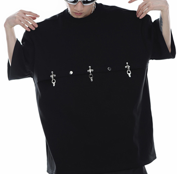 Custom Deconstructed Punk Style T-Shirt | 240GSM, 65% Polyester 35% Cotton, Short Sleeve, Oversized Fit | Custom Dark Art T-Shirt