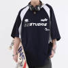 Custom Splicing Racing Style Street T-Shirt Men | 400GSM, 100% Cotton, Short Sleeve, Oversized Fit | Street Style T-Shirt Design