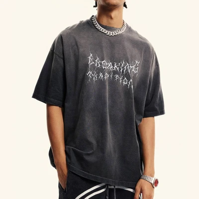 Custom Vintage Washed Gradient Street T-Shirt | 280GSM, 100% Cotton, Short Sleeve, Boxy Fit | Street Style T-Shirt Design