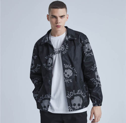 ORI-RW220326 All Over Print Skull Nylon Coaches Jacket | Dark Street Style | Custom Jacket Manufacturer | 50 PCS MOQ