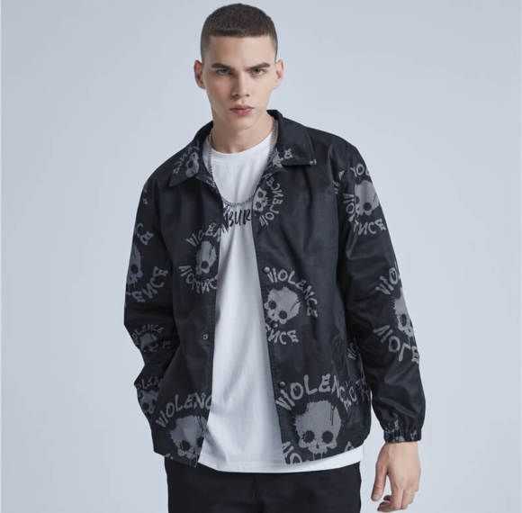 ORI-RW220326 All Over Print Skull Nylon Coaches Jacket | Dark Street Style | Custom Jacket Manufacturer | 50 PCS MOQ