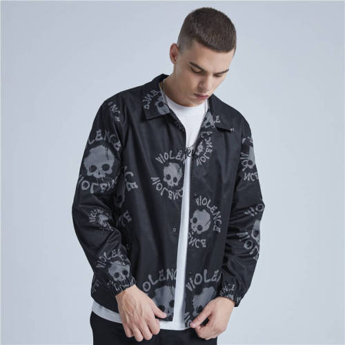 ORI-RW220326 Nylon-Trainerjacke mit Totenkopf-Print | Dunkler Streetstyle | Hersteller von kundenspezifischen Jacken | Mindestbestellmenge 50 Stück