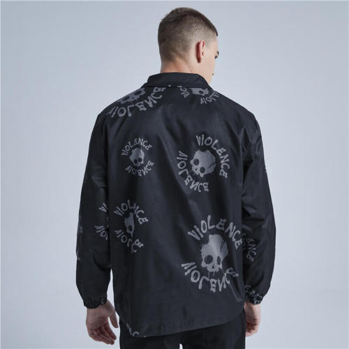 ORI-RW220326 Nylon-Trainerjacke mit Totenkopf-Print | Dunkler Streetstyle | Hersteller von kundenspezifischen Jacken | Mindestbestellmenge 50 Stück