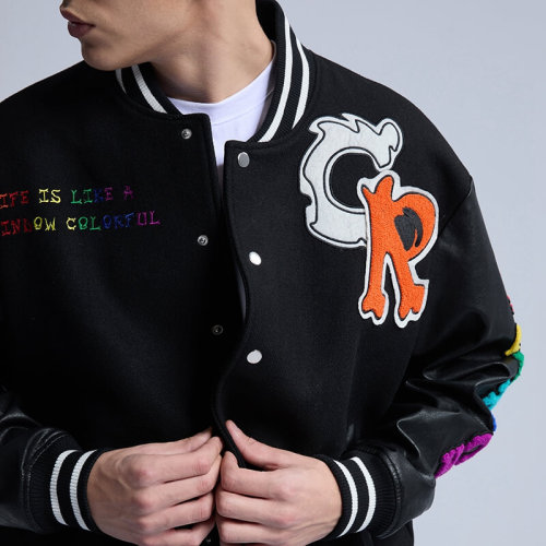 Custom Spliced Leather Sleeve Varsity Jackets | Street Style | Touches Dark Original Design Baseball Jacket